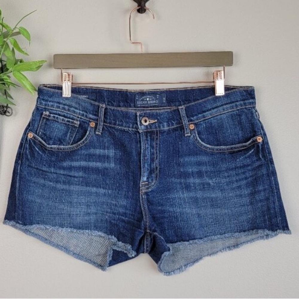 Lucky Brand Malibu Dark Wash Shortie Cutoff Mid Rise Jean Denim Shorts 6 28